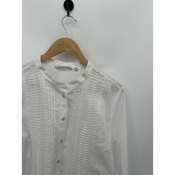 Soft Surroundings Button Front Shirt Women Large White Edwardian Pleated Clean - Picture 4 of 7